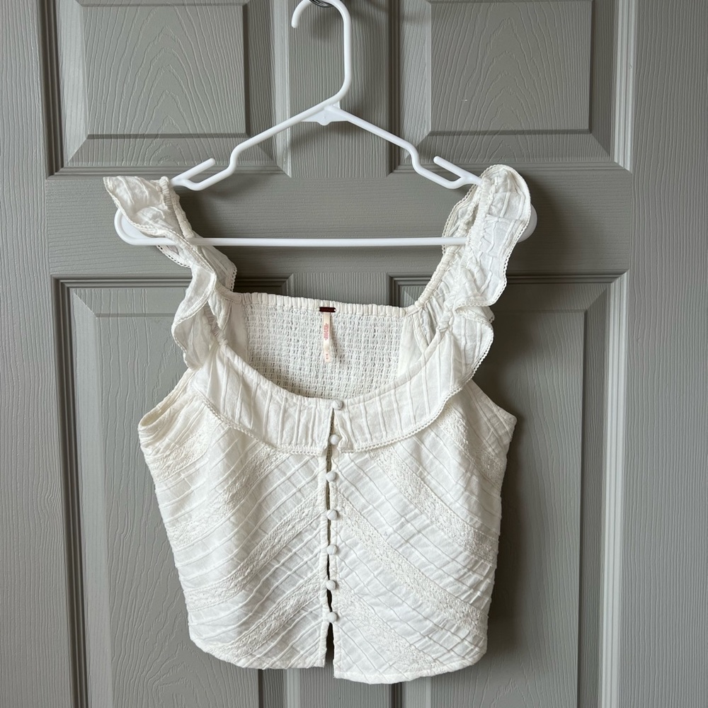 Free People White Textured Tank Top